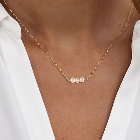 Neiman Marcus 14k Gold Plated Dainty Three-Set Pearl Necklace - Picture 1 of 4